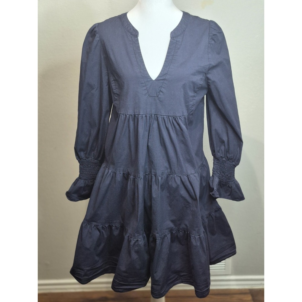 Polmander Place Chevron Dress XXL Blue Tiered Puff Sleeve Minimalist Resort